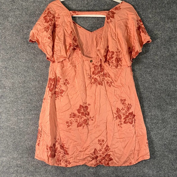 Billabong Mini Dress Small Pink Fine Flutter Floral Short Sleeve A-Line - Picture 2 of 14